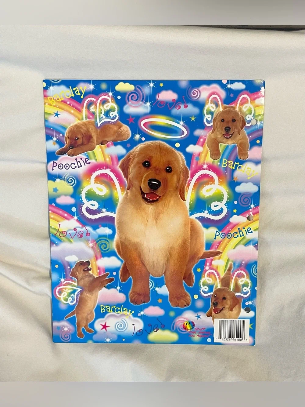 *VINTAGE* Lisa FRANK 2 Pocket Folder for 3-Ring Binder - Rainbow/Dogs/Hearts